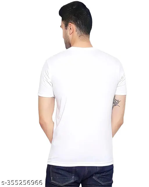 Polyester men's white short-sleeved t-shirt, classic plain design in multiple sizes - S to XXL