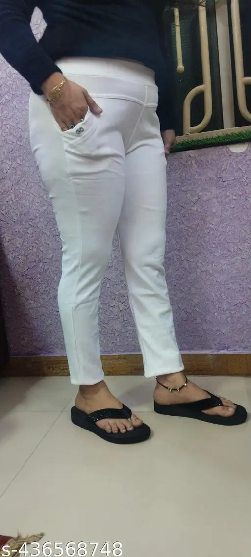 Beige stretchable Lycra pants for women, ideal for casual and semi-formal wear