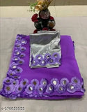 Lavender Georgette handloom saree with embroidered net blouse, featuring plastic mirror border work - Indian contemporary party wear