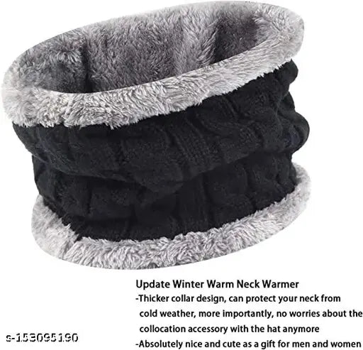 Black woolen cap with neck muffler/scarf, inside fur – women's snow-proof balaclava for winter