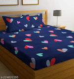 Navy Blue Premium Cotton Elastic Fitted Double Bed Sheets with 2 Pillow Covers - Super Soft 250TC for 78x72+10 Mattress