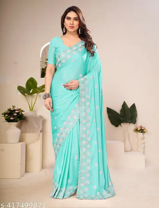 Timeless Glamour Sequence Embroidered Chiffon Sari & Satin Silk Blouse - India, perfect for all occasions