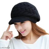 Soft and cozy women's wool beanie, black self-design, warm and snow-proof for autumn-winter seasons