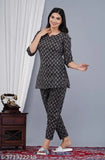 Parwati black rayon nightsuit for women, printed, long-sleeve top and pyjama set