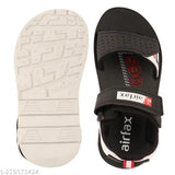 Black PU sandal floater for kids, featuring printed net design and adjustable Velcro fastening. Ideal for outdoor activities, made in India