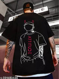 Men's black cotton graphic printed oversized t-shirt, perfect for casual wear and sports activities. Brand: Hiden Brooks." (120 characters)
