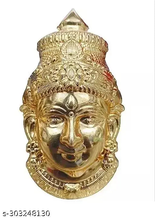 Gold-plated brass Indian God Idol: Lakshmi Maa Durga face, ideal for Navratri Puja