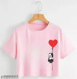 Deepmayra women's panda print crop top, 100% cotton, short sleeves, round neck, summer wear