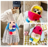 Soft, synthetic multicolor rabbit sling bag with removable strap, perfect for girls' casual outings