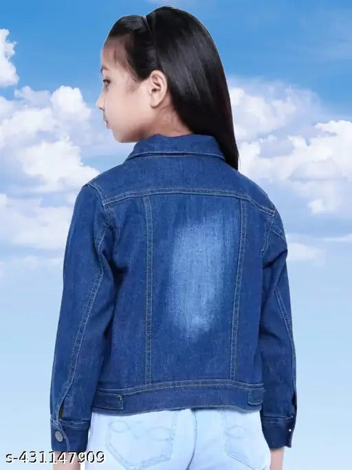 Dark denim kids jacket, long sleeves, dyed/washed pattern for 6-7, 9-10, 10-11 year-olds. Made in India
