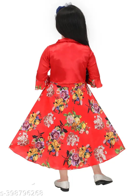Cotton blend printed net three-quarter sleeve stylish gown for kids, S K Fashion's new design update. Exclusive traditional kids wear suitable for all seasons, sizes 2-3 years to 9-10 years. Made in India
