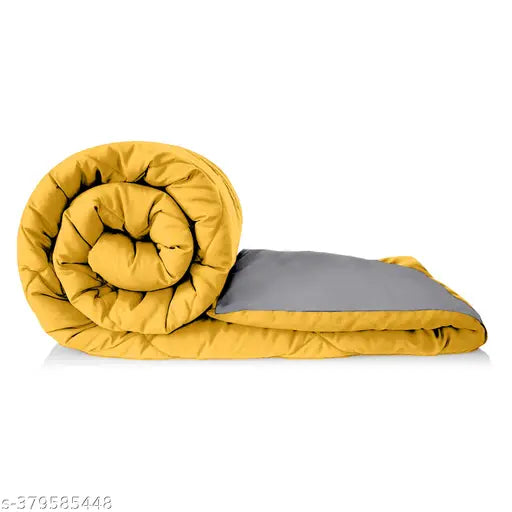 Yellow polyester double comforter, ultra-soft and lightweight, smoothtextured bedding from India