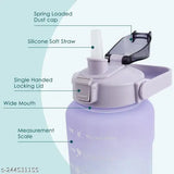 Multicolor 2L motivational BPA-free sipper bottle with straw and time markings, leakproof design, flip cap, and portable lock. Ideal for fitness and hydration on-the-go