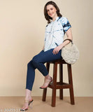 Tie-dye rayon women's top, fitted with short sleeves, vibrant colors, India origin