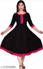 Rayon Anarkali kurti frock, single-colored three-quarter sleeve dress for women, India-made fashion garment on hanger