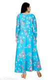 Georgette flower print long kurti-gown, stylish and smart with round neck and long sleeves, digital printed georgette fabric, slightly color variations due to camera reflection