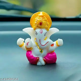Meditating Lord Ganesha Idol, Multicolor Polyresin. Perfect for home, car dashboard, or office decor (23 x 23 cm)