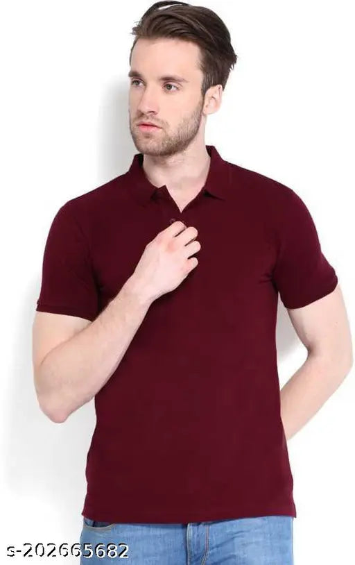 Maroon cotton blend men's polo neck t-shirt, regular fit and short sleeves - durable quality finish for all seasons