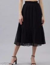Georgette women's casual skirt, solid net, size 24-36, Indian-made