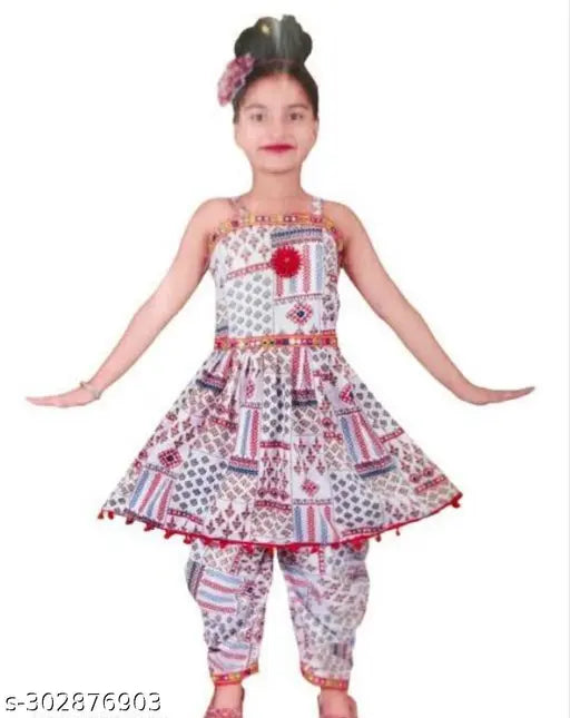 Printed cotton blend kurti and patiala set for baby girls partywear, Indian origin