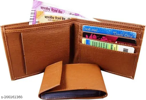 Men's casual artificial leather wallet with 12 card slots, brown PU leather, five compartments, free size (12cm x 6cm), made in India