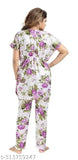 Satin kaftan nightsuit sleepwear set, printed with intricate patterns, perfect for women's free size pyjamas