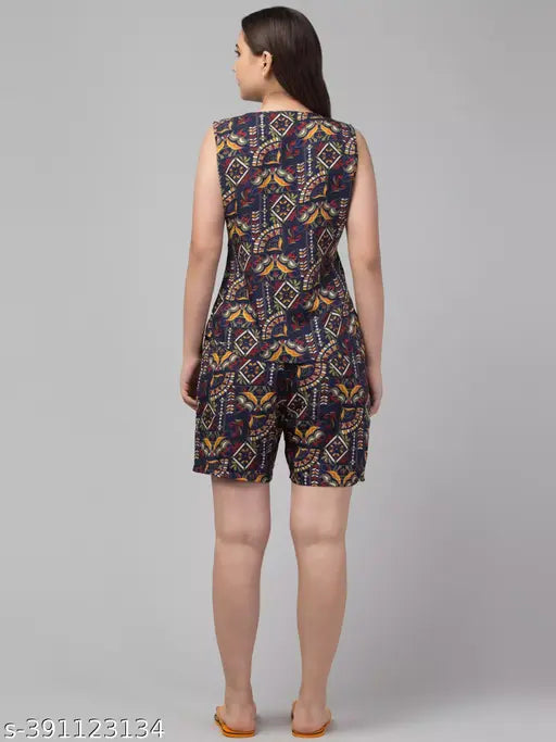 Women's red printed crepe top & shorts night suit, luxury loungewear with playful print, crafted in India