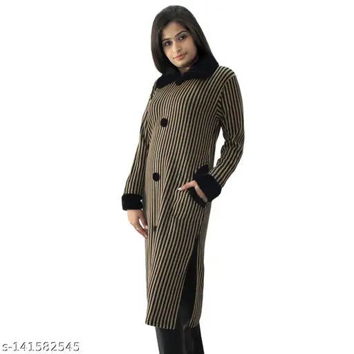 Brown wool printed kurti, long sleeves, Indian handcrafted women's shirt on hanger