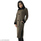 Brown wool printed kurti, long sleeves, Indian handcrafted women's shirt on hanger