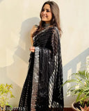 Designer sequin saree with embroidered net blouse, free size Georgette saree and art silk blouse