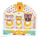 Handcrafted ceramic Lord Jagannath, Balabhadra, Subhadra in Mayura Singhasana and Rahu on top for car dashboard home decor, Indian artifact, 5 cm x 15 cm x 15 cm