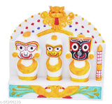 Handcrafted ceramic Lord Jagannath, Balabhadra, Subhadra in Mayura Singhasana and Rahu on top for car dashboard home decor, Indian artifact, 5 cm x 15 cm x 15 cm