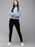 Stylish 6 Patti solid denim light jacket, three-quarter sleeves, casual wear for women, India origin