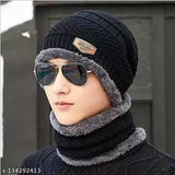 Black woolen slouchy cap for all, suitable for boys and girls. Comfortable beanie perfect for outdoor activities