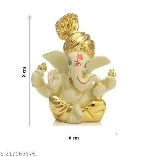 Gold-plated terracotta Karauli Collection Ganesha Idol, 8x6cm home decor showpiece