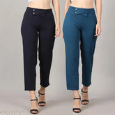 Navyblue polycotton high-rise trousers for women and girls - pack of 2 on model (size 26, 28, 30, 32, 34, 36)