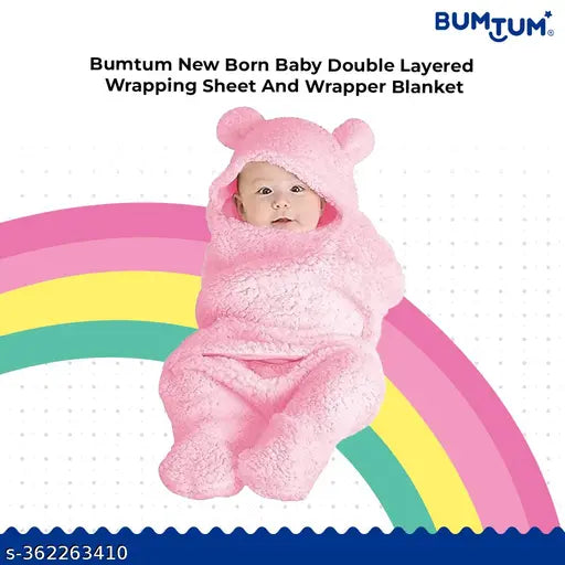 Pink double-layered cotton swaddler, ideal for newborn babies (0-6 months), travel-friendly design