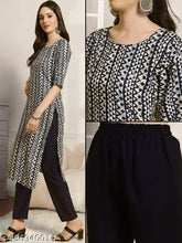 Premium printed crepe kurta set with palazzos, three-quarter sleeves, women's ethnic wear, India