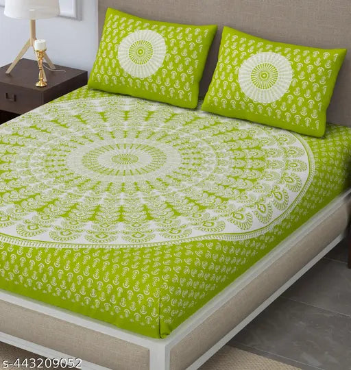 Pure cotton double bedsheet & 2 pillow covers - vibrant ethnic motifs, ideal for heavy winter, 160 thread count