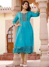 Rayon naira cut kurtis with three-quarter sleeves, printed combo for women and girls, India origin