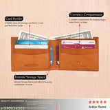 Genuine tan leather RFID wallet with keychain combo set, 6 card slots & 2 compartments. Classic, hand-stitched, durable accessory for men's formal wear