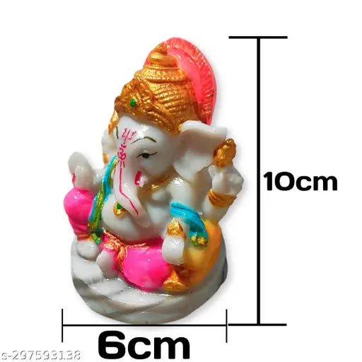 High-quality white and golden Ganesh ji murti, 4 inch resin stone idol for gift, office, pooja, or car dashboard. Decorative Lord Ganesha statue symbolizing happiness and prosperity. Perfect for home or business decoration