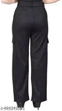 Solid cotton-lycra cargo trouser pant for women, high-rise design with four pockets, easy wash from U Shahi Enterprises (India)