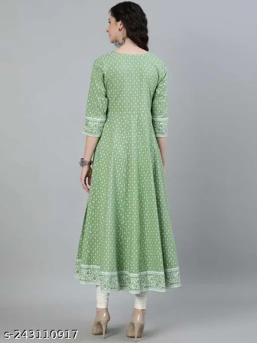 Rayon printed kurta, three-quarter sleeves, vibrant Indian fashion on mannequin