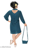 Georgette, three-quarter sleeves, embellished net western frock for kids with free matching bag, vibrant colors, India origin