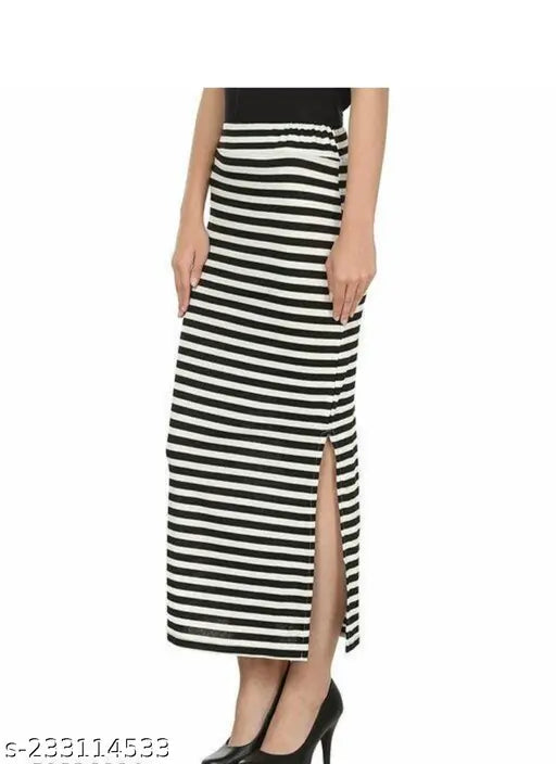Trendy black & white printed net pencil western skirt for women in cotton blend - sizes 26, 28, 30 (India origin)