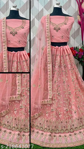 Pink color heavy Lehenga Choli Set with Dupatta and Blouse, embroidered net fabric, Indian bridal partywear