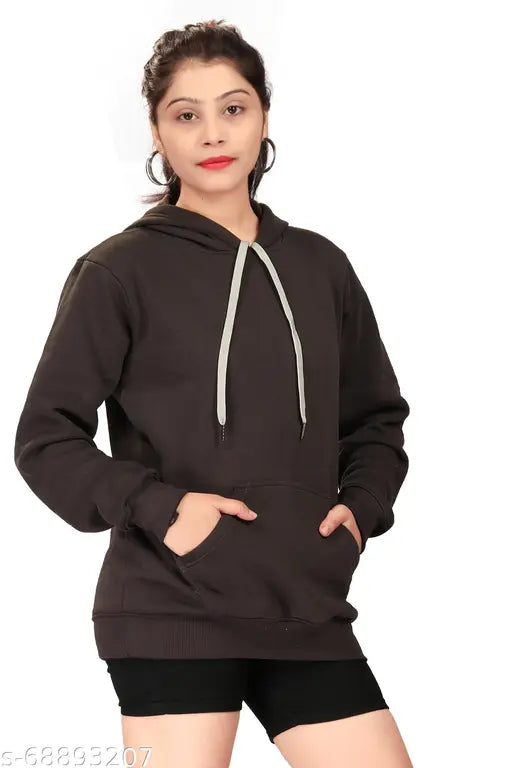 Women's fleece hoodie, cotton sweatshirt with cap and kangaroo pocket, ideal for light to regular fit, India origin