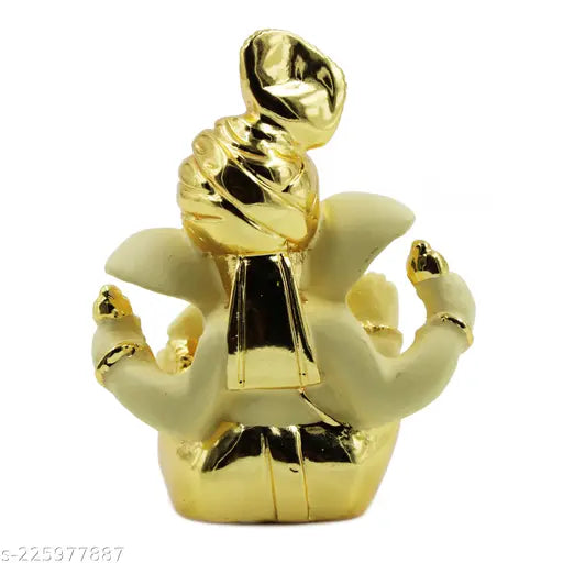 Ceramic Silver Plated Terracotta Pagdi Ganesha Statue, 8x6cm, Indian handcrafted religious idol for home decor or car dashboard