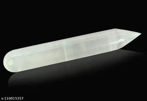 Polished round selenite crystal wand for Reiki healing energy, handcrafted Indian Feng Shui showpiece